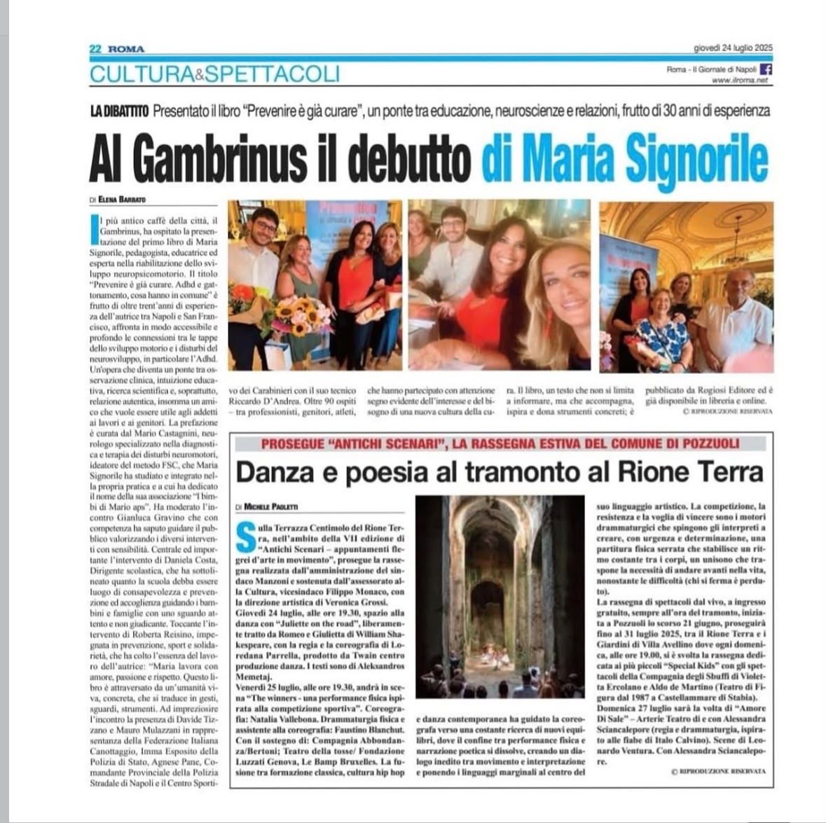 Newspaper article in Roma about the book presentation, July 2025